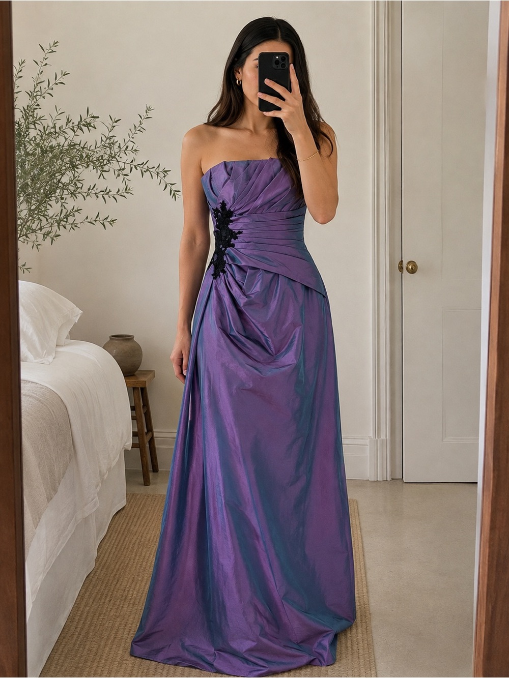 Sophia Tolli Purple Iridescent Strapless Ruched Corset Formal Gown Size 10